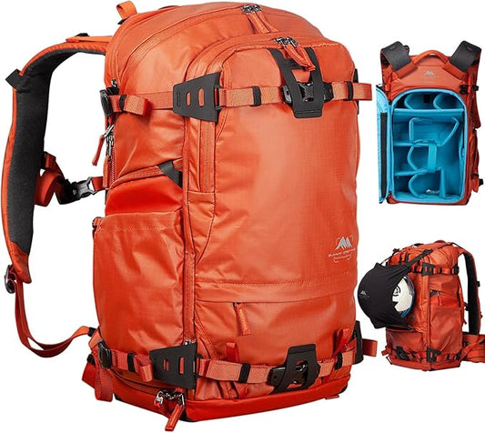 Tenzing 25L Camera Backpack with Rain Cover for Photographers 14 inch Laptop Compartment Waterproof Large Camera Bag for Drone,Cameras, Batteries, Lenses,Tripod(Orange)