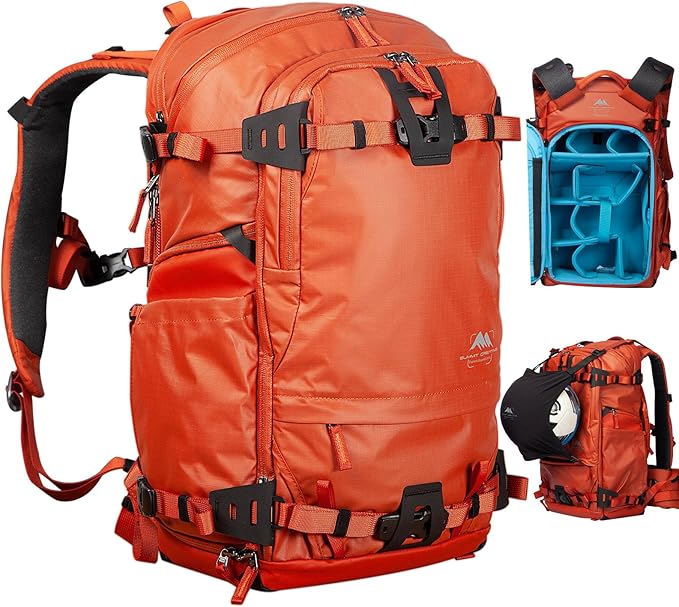 Tenzing 35L Camera Backpack with Rain Cover for Photographers 16 inch Laptop Compartment Waterproof Large Camera Bag for Drone,Cameras, Batteries, Lenses,Tripod(Orange)