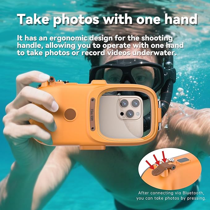 Professional Diving Phone Case, 15m/49ft Underwater Photography Housing, Bluetooth Connection - Button Control, Universal Waterproof Snorkeling Phone case for iPhone and Samsung Android
