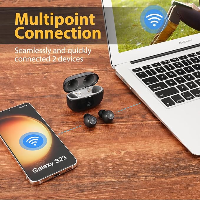 FAAEAL Bluetooth 5.3 Wireless Earbuds with Wireless Charging Case,Waterproof Stereo Headphones in Ear Built in Mic Headset Premium Sound with Deep Bass for Sport(Black)