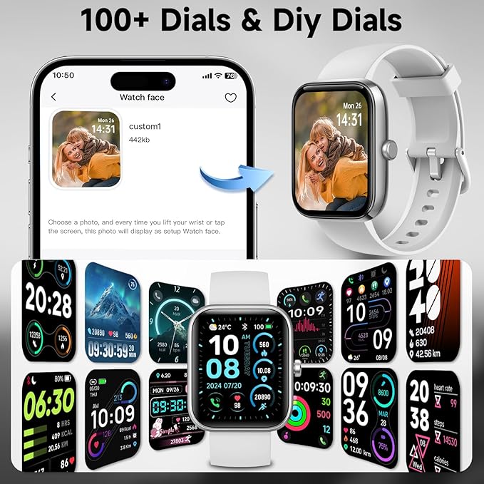 Smart Watch for Men Women with Bluetooth Call,Alexa Built-in Smartwatch,1.8" DIY Dial Fitness Watch with 100+ Sport Mode,IP68 Waterproof Watch Compatible with Android iOS