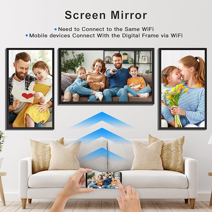 Large Digital Picture Frame 21.5" WiFi Photo-Frame - 32GB 1920x1080 FHD 1080P Digital Frame, Sync Phone, Mirror its Screen on Smart Frame, Share Photo Video via App Email, Wall Mounted, Gifts for Mom