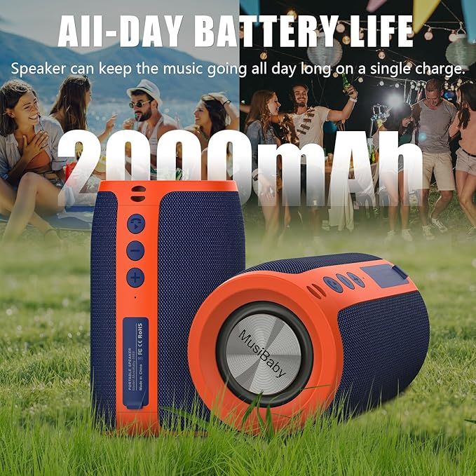 Bluetooth Speaker,MusiBaby Portable Wireless Speakers,Waterproof,Outdoor Speaker with Stereo Sound,Booming Bass,Dual Pairing,Bluetooth 5.3,24H Play,Speakers for Home,Party,Travel,Gifts