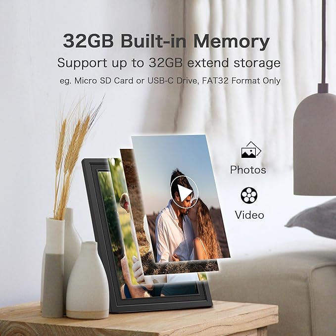 Digital Picture Frame WiFi, 10.1 Inch Frameo Digital Photo Frame 32GB Memory, 1280 * 800 Touch Screen, Auto-Rotate, Share Pictures Videos Instantly, Wedding, Birthday, Gift for Mom, Dad, Grandparents