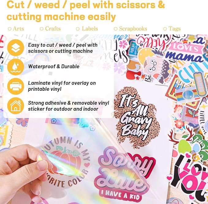 TECKWRAP Holographic Laminate Sheets Laminating Sheets Holographic Sticker Paper for Inkjet Printer Clear Vinyl Laminate Sheets for Stickers 8.26" x 11.69" A4 28 Sheets for DIY Crafts Scrapbooking