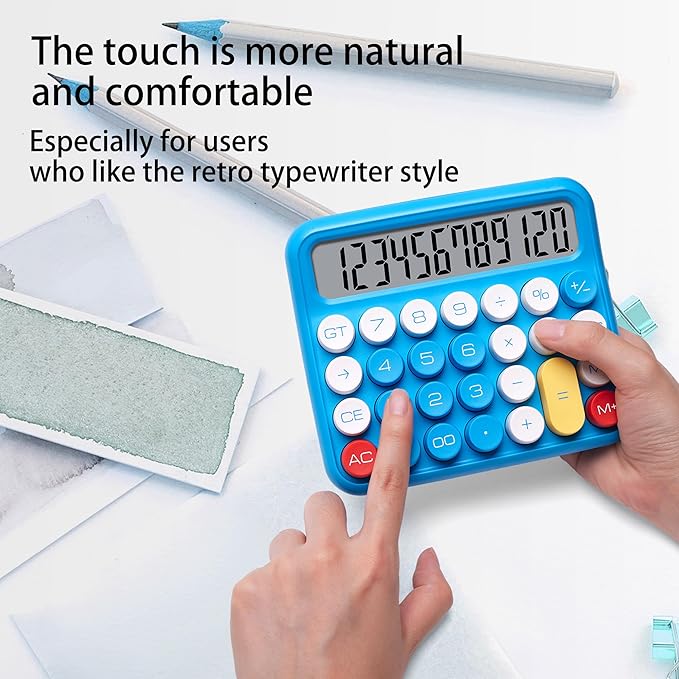 VEWINGL Mechanical Switch Calculator, 12 Digit Large LCD Display and Buttons, Great for Everyday Life and Basic Office Work, with Battery