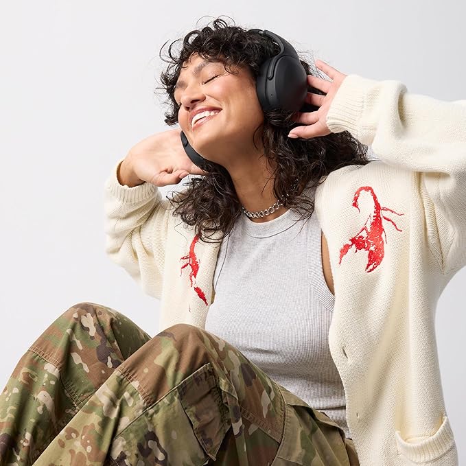 Skullcandy Crusher Evo Wireless Bluetooth Headphones with Extra USB-C Charging Cable, Multi-Sensory Bass, Noise Isolating Over-Ear Fit, 40 Hours Battery, Microphone for iPhone Android - True Black