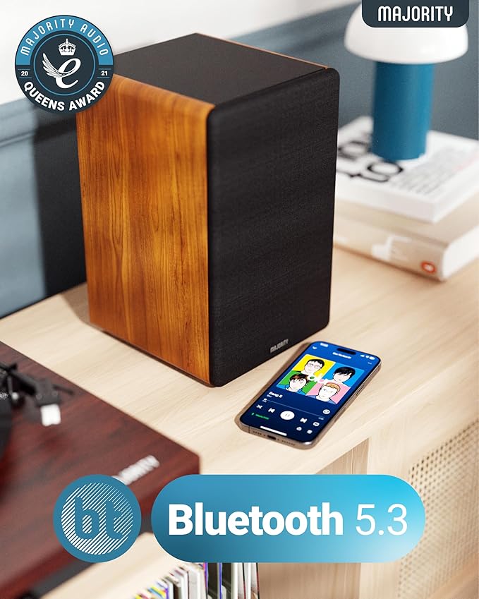 Majority Powered Bookshelf Speakers | 5.3 Bluetooth Stereo Speakers | 100W Active Bookshelf Speakers | Powered Studio Monitor Speakers with Xtra Bass & 3 Drivers D100