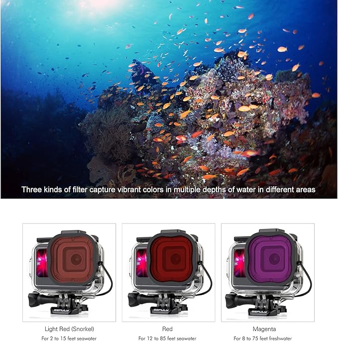 Waterproof Case with Dive Filters for GoPro Hero 13 12 11 10 9 Black, 60M Underwater Protective Dive Housing Case with Red, Snorkel, Magenta, 5X Close-up Macro Filters