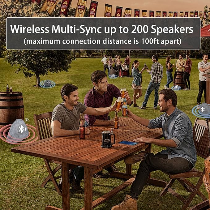 6.5" Bluetooth 5.4 Outdoor Rock Speakers, 450 Watt IPX6 Waterproof Wireless Multi-Sync up to 200 Speakers Auto-Pairing Auracoast Networking Tech for Backyard Garden(Pair, Gray) (6.5 Inch)