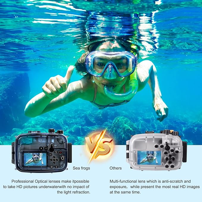 Sea frogs Waterproof Camera Housing Compatible with Sony A6000/A6300/A6500 IPX8 60m/196ft Maximum Diving Depth Underwater Camera Case for Diving, Surfing, Rowing, Skiing