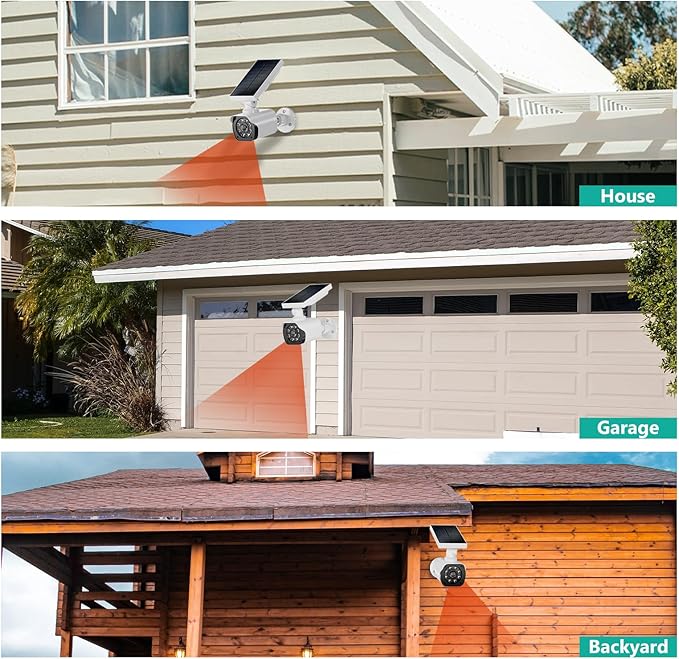 WALI Dummy Fake Camera, Security Camera with Motion Sensor Light, Simulated Surveillance Security CCTV Dome Camera Indoor Outdoor (TCW2-SOL), 2 Packs, White-Solar