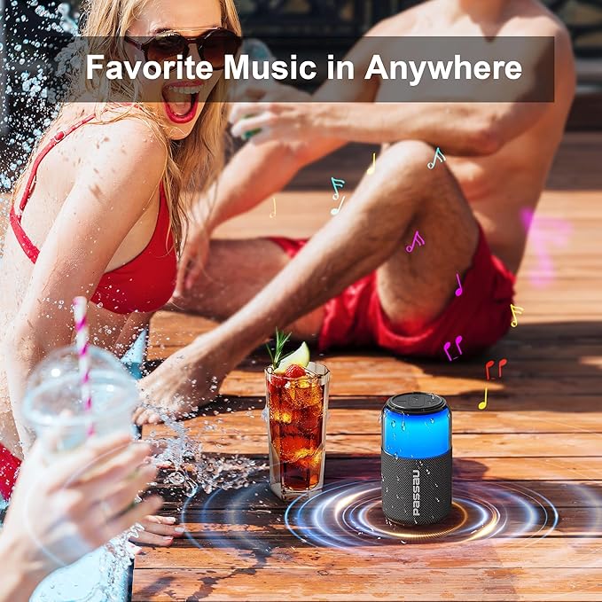 Passau Bluetooth Speaker Wireless, Powerful Portable Speaker with Lights and Wristband, 24H Playtime, BT 5.4, TWS Paring, for Home/Outdoor/Party/Beach (Black 2 Pack)