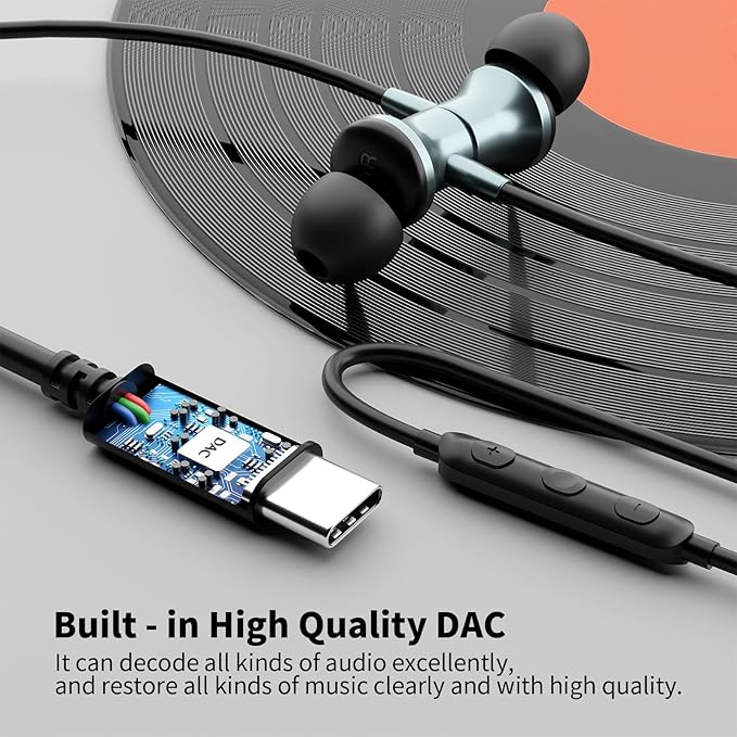 USB C Earbuds for iPhone 17 16e 15 Galaxy Z Flip Fold 6, Wired Headphones with Mic USB Type C Earphones Magnetic in-Ear Noise Canceling Headset for iPad Air Pro Oneplus 13 12 Samsung S25 S24 Pixel 8