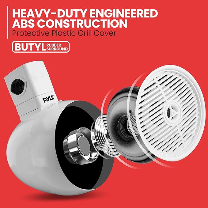 PyleUsa 6.5” Waterproof Off-Road Speakers - 200W 2-Way Marine Wakeboard Tower Sound System w/ LED Light, Full Range Outdoor Stereo Speaker for Car, ATV, UTV, Jeep, Boat, Includes Brackets (White)