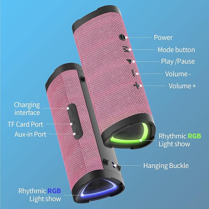 Vanzon Bluetooth Speakers V40 Portable Wireless Speaker V5.0 with 24W Loud Stereo Sound, TWS, 24H Playtime & IPX7 Waterproof, Suitable for Travel, Home&Outdoors-Pink