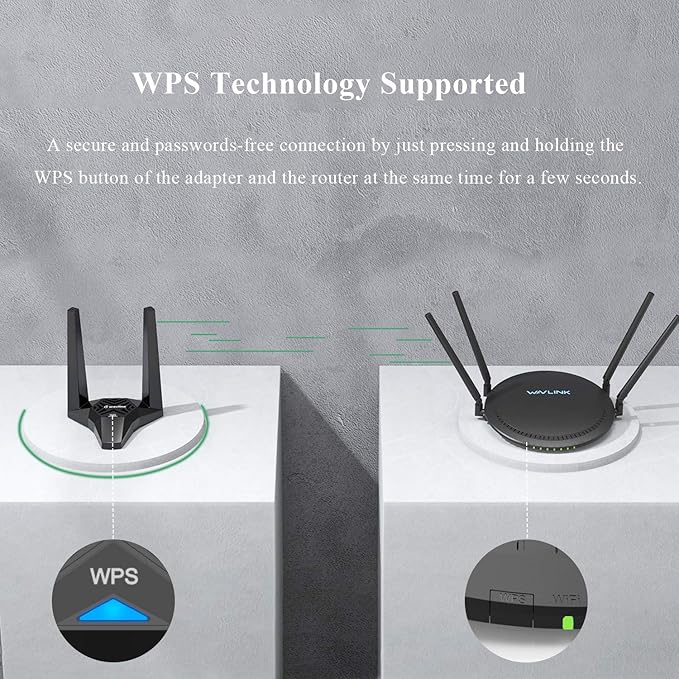 WAVLINK USB3.0 WiFi Adapter, AC1300Mbps Wireless Network Adapter for Desktop PC, Dual Band 5GHz+2.4GHz WLAN with High Gain 2X 3dBi Antennas for Windows XP/Vista/7/8/8.1/10/11 MacOS 10.7-10.15