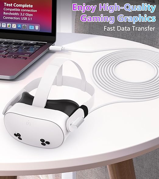 YRXVW Link Cable 16FT Compatible with Meta/Oculus Quest 3S, Quest 3, Quest 2/Pro, PICO 4 Accessories VR Headsets, Charging Cord and High Speed Data Wire, Charging Cable for Steam Gaming PC (16FT)