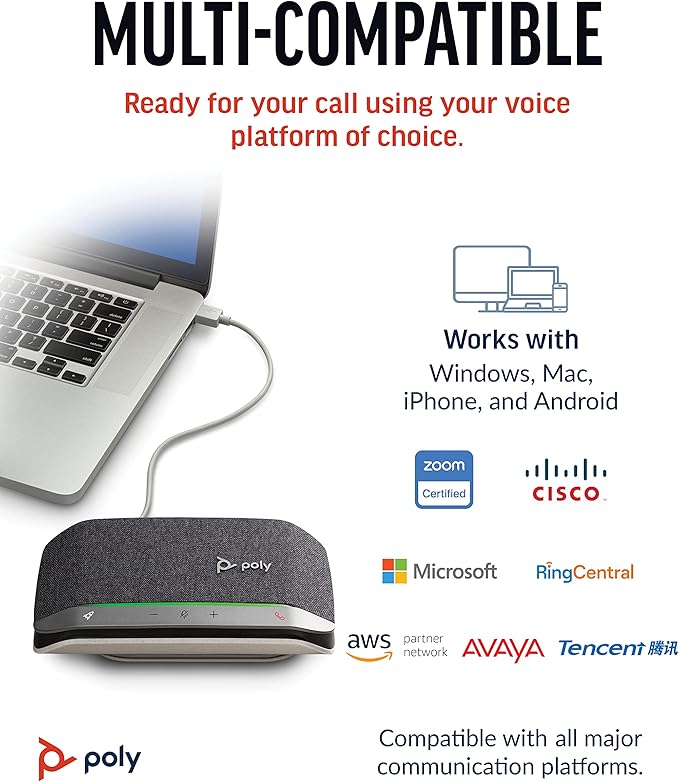 Poly Sync 20 USB-A Personal Portable Smart Speakerphone (Plantronics) - Connect to Mobile via Bluetooth, PC/Mac via Included USB-A Cable - Noise/Echo Reduction - Works w/Teams, Zoom - Amazon Exclusive