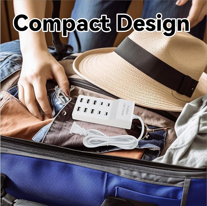 Portable USB C Charging Station,USB-C 4-Ports, USB Charging hub 10-Ports/USB c Charger Block for Multiple Devices Phones Tablet Smartwatch Headphones Speakers (USB-4C+6A)