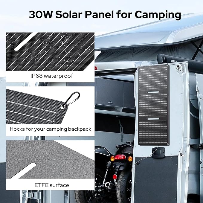 30W Solar Panel Charger YT30 Foldable Solar Panel IP65 Waterproof Solar Charger with QC3.0 USB & DC Output(10 Connectors) 24% High Efficiency for Outdoor Camping
