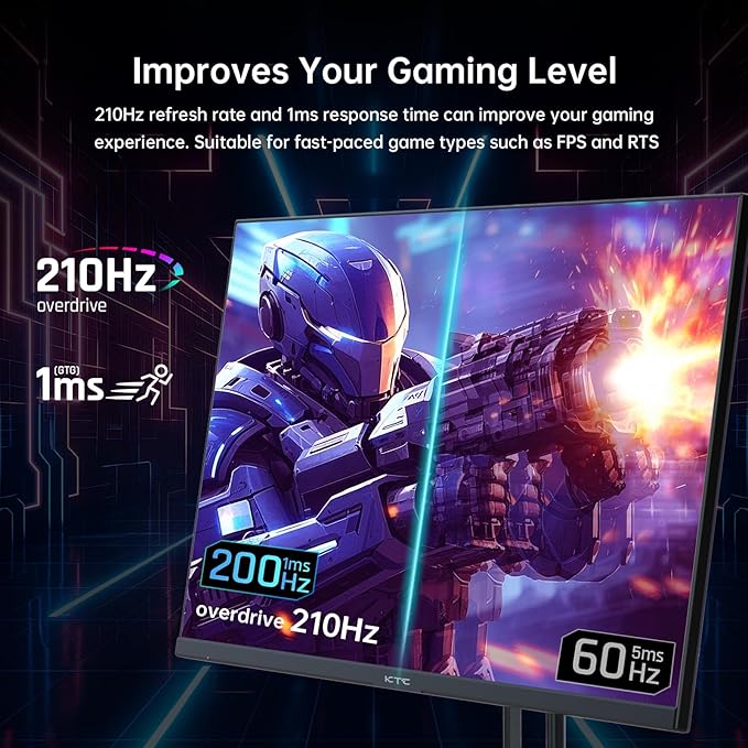 KTC 27 Inch QHD Gaming Monitor, 2K 200Hz Up to 210Hz 1ms Fast IPS Computer Monitor, HDR400, 1440P with Adaptive Sync, Built-in Speakers, HDMI Displayport, Tilt Adjustment, VESA Compatible, H27T22C-3