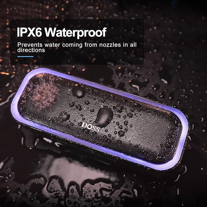 DOSS SoundBox Pro Bluetooth Speaker with 20W Stereo Sound, Active Extra Bass, IPX6 Waterproof, TWS Pairing, Multi-Colors Lights, 20H Playtime, Portable for Beach, Outdoor-Stone Blue