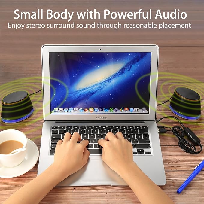 Sanyun SW102 Computer Speakers, 5Wx2, Deep Bass in Small Body, Stereo 2.0 USB Powered 3.5mm Aux Multimedia Speakers, Built-in Bottom Bass Radiators, PC Laptop Desktop Speakers, Black