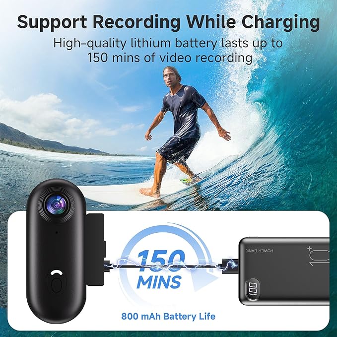 4K Thumb Mini Action Camera – Waterproof Vlogging Camera with Clip Mount and WiFi, Underwater Body Camera for Biking, Hiking, Helmet POV – Video Camera with 64GB Card