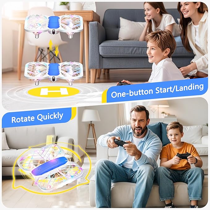 Drone for Kids, RC Drone Indoor Small Helicopter, Multi-flash Colors, Propeller Full Protect, Altitude Hold, 3D Flip, Circle Fly, Self-Rotation, Mini Quadcopter Toy with 2 Batteries