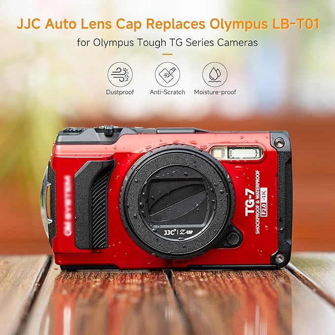 JJC LB-T01 Lens Cap Cover Protector for Olympus TG-7 TG7 TG-6 TG6 TG-5 TG5 TG-4 TG4 TG-3 TG3 TG-2 TG2 TG-1 TG1 Tough Waterproof Cameras, Rotate to Open or Close, Made of ABS Materials