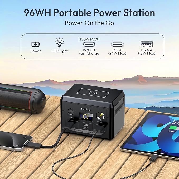 Solar Power Station with Foldable Solar Panel 40W, 110V AC Outlet Camping Portable Solar Generator with Panel, 100W Power Bank USB C Fast Charging Battery Pack for Laptop Smart Device Outdoor Backup