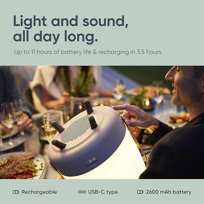 Adesso Kooduu Bluetooth Speaker Lamp – Cordless, Rechargeable Speaker & Lamp for Indoor/Outdoor Use, Earth