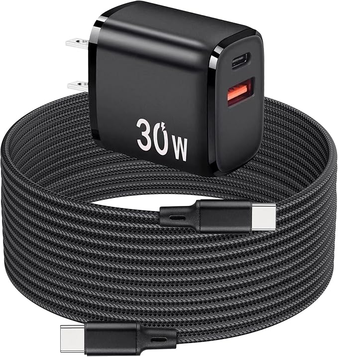 PD 30W USB C Fast Charger Compatible with Meta Quest 3 3S - Dual Port USB + Type C Adapter with 6.6ft C to C Charging Cable for Oculus Quest 2 VR Headset