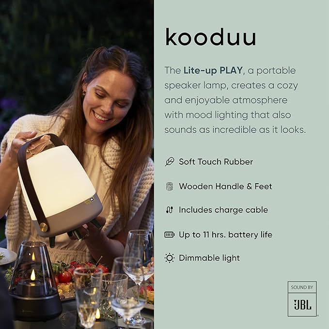 [Sound by JBL] Kooduu Mini Bluetooth Speaker Lamp – Cordless, Rechargeable Speaker & Lamp for Indoor/Outdoor Use, Sand