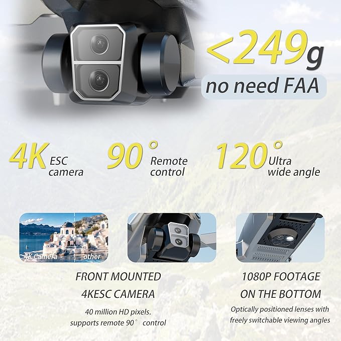 GPS Drone with 4K Dual Camera for Adults with 3 Batteries,Under 249g,Foldable HD Drones for Kids/Beginner,lntelligent obstacle avoidance/adjustable camera