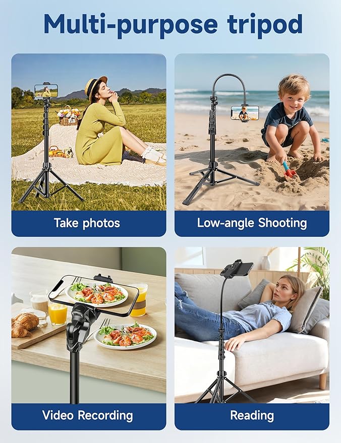 Phone Tripod Stand, 85" Tall Cellphone Tripod for iPhone with Gooseneck Remote, Flexible Portable Phone Stand for Recording, Compatible with iPhone 14 13 12 pro Android Camera