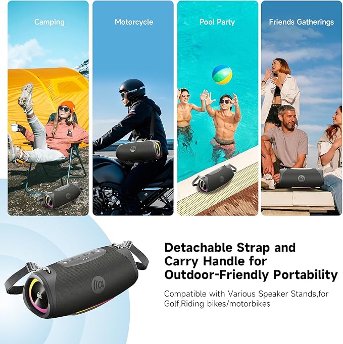 Portable Bluetooth Speaker,IPX7 Waterproof 80W Loud Stereo Sound Wireless Outdoor Speaker for Pool,Shower,Camping Bike Use,8H Playtime