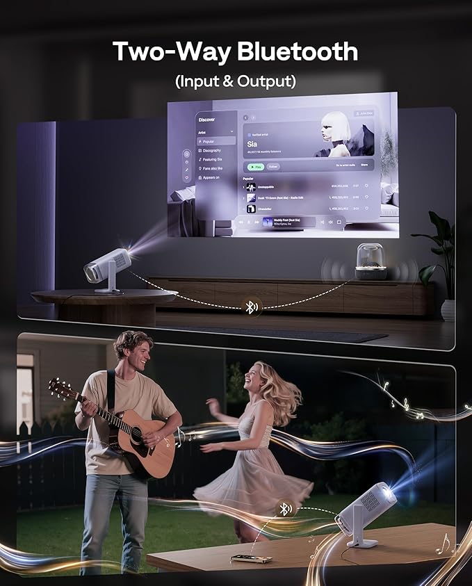 Aurzen BOOM Air Google TV Portable Projector with WiFi and Bluetooth, USB-C Powered, Smart Projector for Outdoor & Home Movie, 4K Supported, Real-Time Focus, Dolby Audio, Adjustable Stand, Off-White