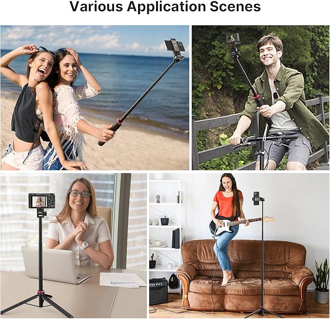 ULANZI MT-71 57.48 inch Extendable Selfie Stick, Phone Tripod for Go P-r-o w Smartphone Clamp Extension Pole, Compatible with DJI OSMO 360/OSMO Pocket 3/Insta 360 x 5/Sony/Canon/Nikon/Fuji Cameras