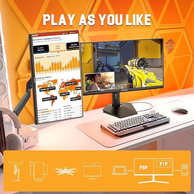 SANSUI 27 inch 1440p 300Hz 240Hz Gaming Monitor, WQHD Fast IPS 1ms Computer Monitor, FreeSync Premium | Brightness 400Nits | 130% sRGB | 10Bits | HDR | ErgoStand | VESA Mount | 2×DP 1.4 & 2×HDMI 2.1