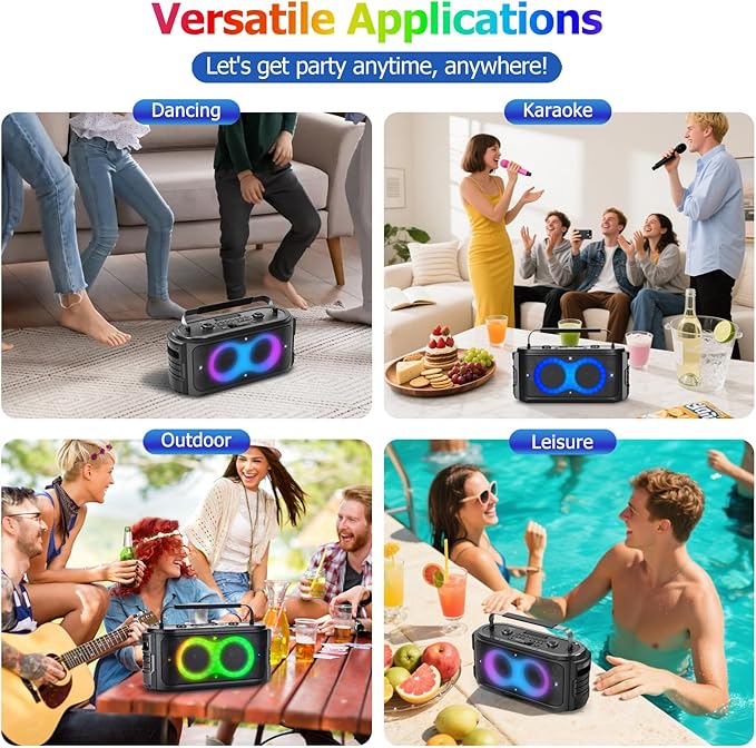 Portable Bluetooth Speaker 300W Peak Big Powerful Loud Sound Deep Bass Large Wireless Boombox with Subwoofer DSP Led Light for Home Party Outdoor Gatherings Camping Backyard