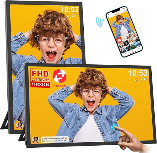 64GB 21.5inch FRAMEO Digital Photo Frame with 1920x1080 FHD IPS LCD Touch Screen, Dual-WiFi Share Photos & Videos Via Frameo App, Support USB Drive/Mirco SD Card Extend Storage, Auto-Rotate