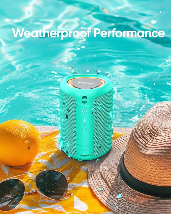 Portable Bluetooth Speaker with Lights, Stocking Stuffers, Powerful Crystal Clear Sound, IPX5 Waterproof, All Day Playtime, BT 5.3, TWS Paring, Small Wireless Speaker for Outdoor, White Elephant Gifts