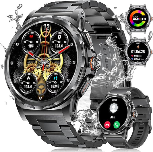 LIGE Military Smart Watch for Men(Answer/Make Call),1.43" HD AMOLED Rugged Smartwatch for iPhone Android Phone,Fitness Watch,Black Sport Watch with 120+ Sport Modes/5ATM Waterproof