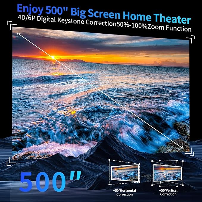 [ 2000 ANSI Auto Focus & Auto Keystone ] Smart 4K Outdoor Projector with WiFi and Bluetooth,4K Movie Projector, 50% Zoom & 30W Speaker,Dust-Proof,Home Theater Projector 4K+ for Phone/TV Stick/PC