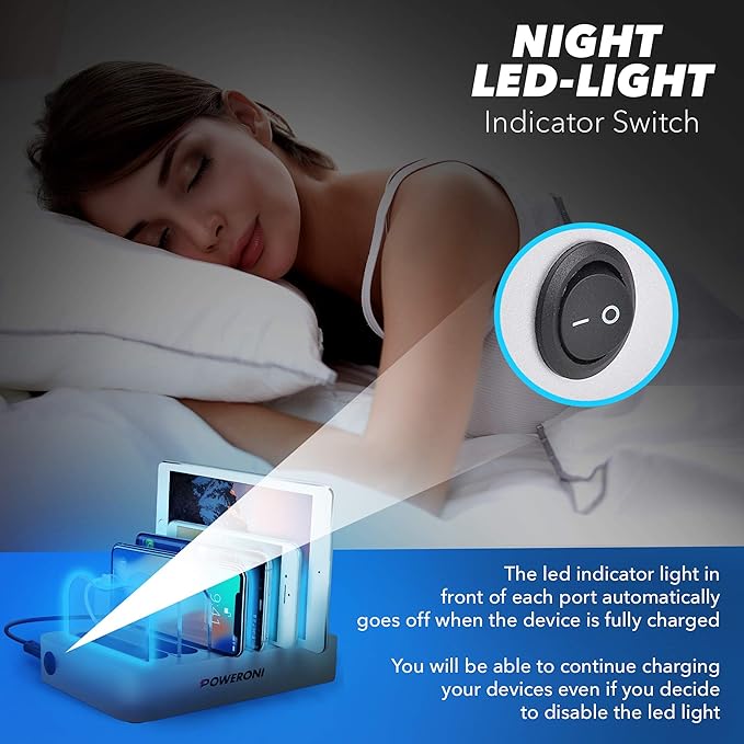 USB Charging Dock - 6-Port (2 Pack) - Fast Charging Station for Multiple Devices Apple - Multi Device Charger Station - Compatible with Apple iPad iPhone and Android Cell Phone and Tablet