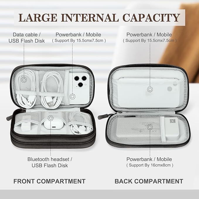 FYY Electronic Organizer, Travel Cable Organizer Bag Pouch Electronic Accessories Carry Case Portable Waterproof Double Layers All-in-One Storage Bag for Cable, Cord, Charger, Phone, Earphone Coffee