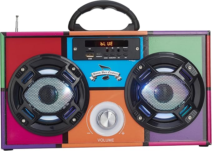 Mini Boombox with LED Speakers – Retro Bluetooth Speaker w/Enhanced FM Radio - Perfect for Home and Outdoor (Retro)