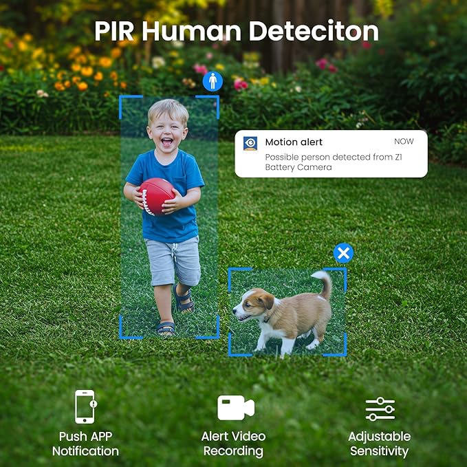 2K Outdoor Camera Wireless-Solar Camera Outdoor Wireless for Home Surveillance with AI Human Detection&Push Notifications, Color Night Vision, Easy Setup, 2.4GHz Wi-Fi, Works with Alexa, Z1 1P